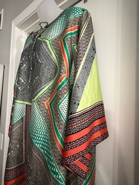 Calvin Klein Multicolor Geo-Print Tunic Top in Teal, Coral & Black size L/XL